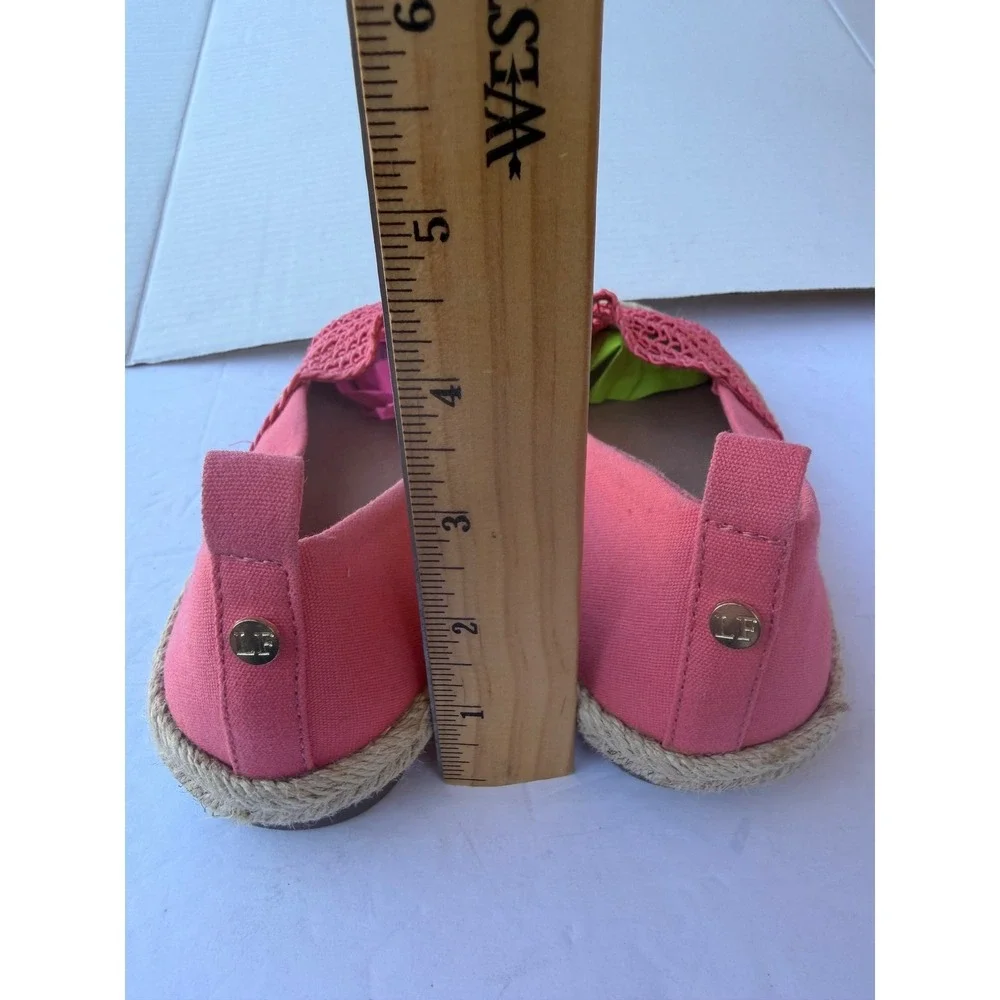 London Fog Coral Pink Espadrille Flat Woven Crochet Canvas Slip On Shoes 7W wide